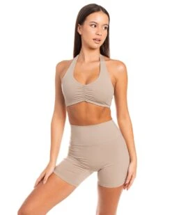 Elite Eleven Halter Scrunch Bra - Vintage Khaki