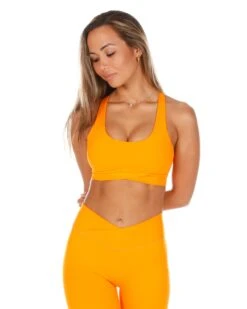 Elite Eleven Cross Over Sports Bra - Bright Orange