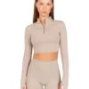 Elite Eleven Auraluxe Crop Long Sleeve - Vintage Khaki -Elite Eleven JULYECOM BRYLEE32037