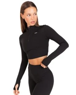 Elite Eleven Auraluxe Crop Long Sleeve - Black -Elite Eleven JULYECOM BRYLEE32373