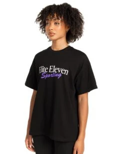 Elite Eleven Women's Script Oversized Tee - Black / Purple -Elite Eleven MARCHECOM75663