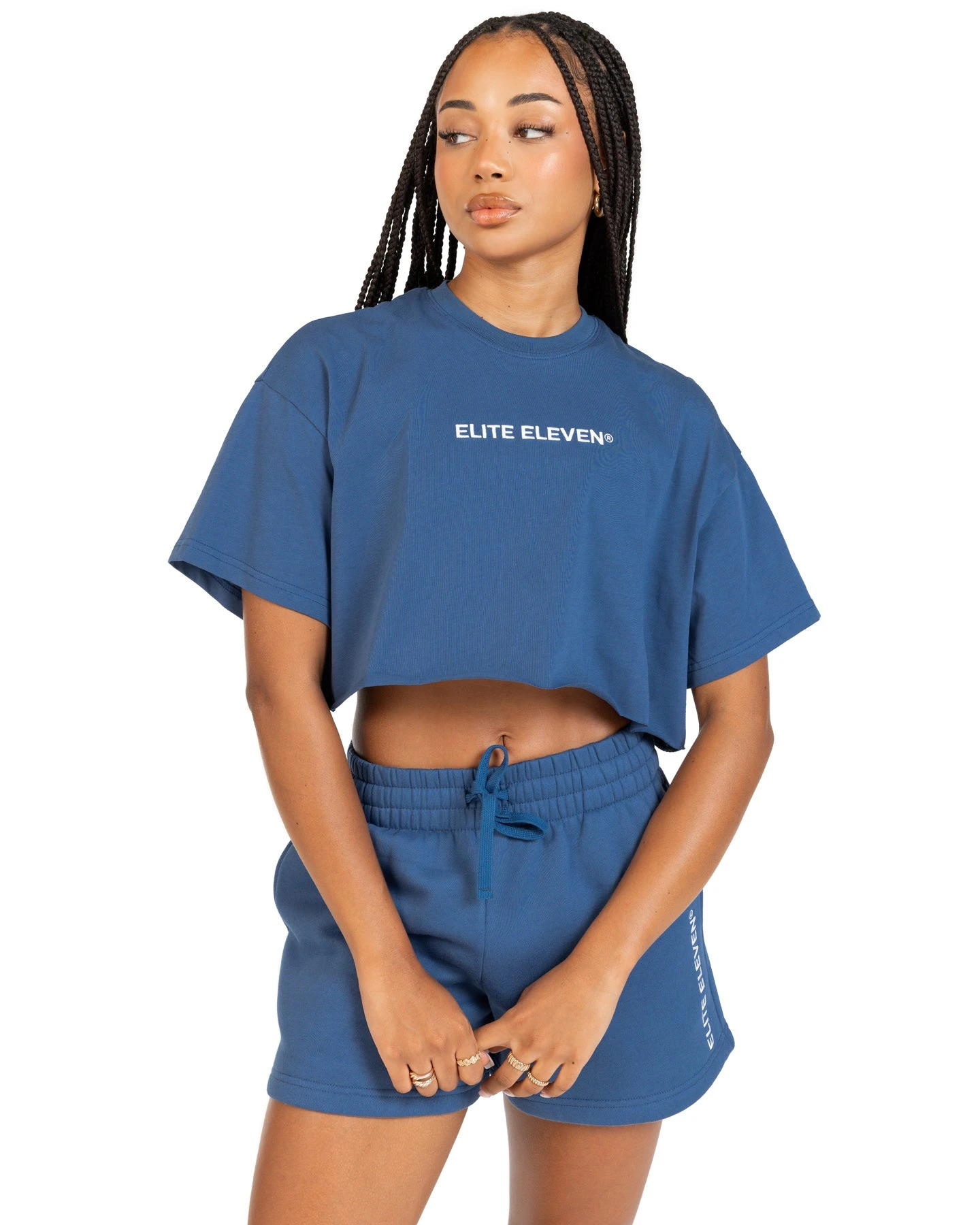 Elite Eleven Women's Cropped Registered Tee - Mid Blue 3 Elite Eleven Women's Cropped Registered Tee - Mid Blue