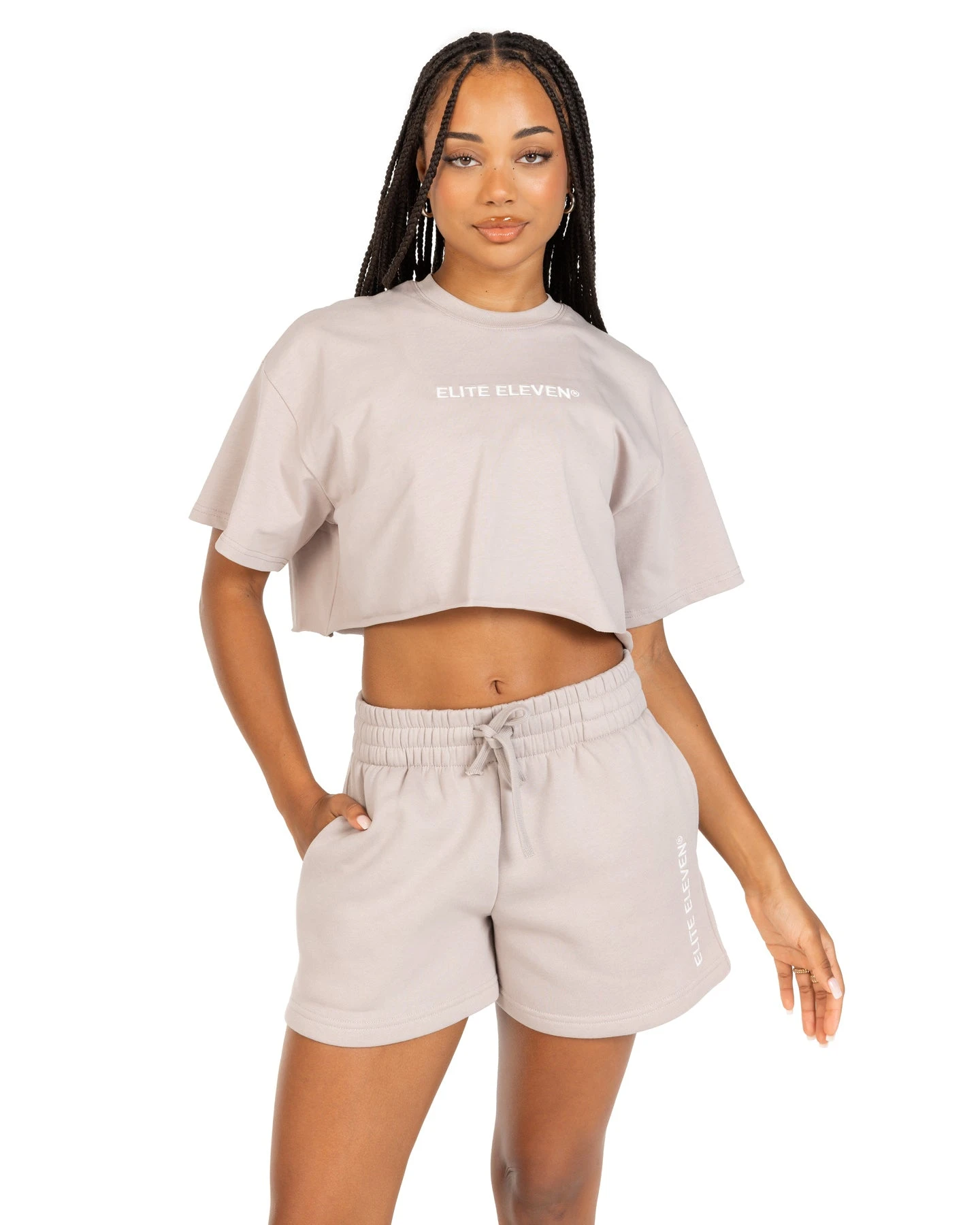 Elite Eleven Women's Cropped Registered Tee - Taupe 3 Elite Eleven Women's Cropped Registered Tee - Taupe