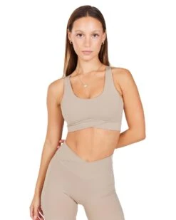 Elite Eleven Cross Over Sports Bra - Vintage Khaki